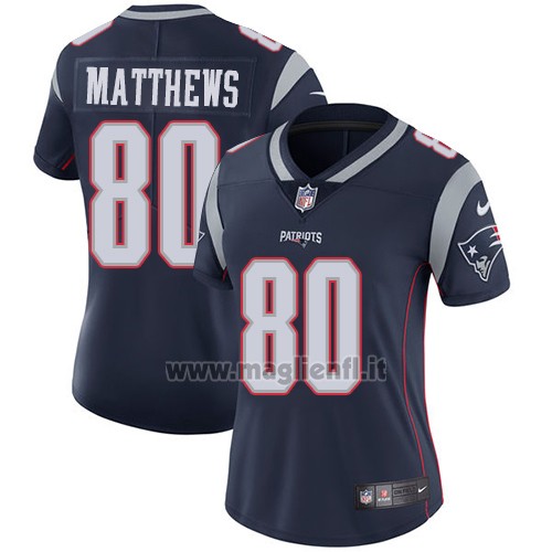 Maglia NFL Limited Donna New England Patriots 80 Jordan Matthews Blu Stitched Vapor Untouchable